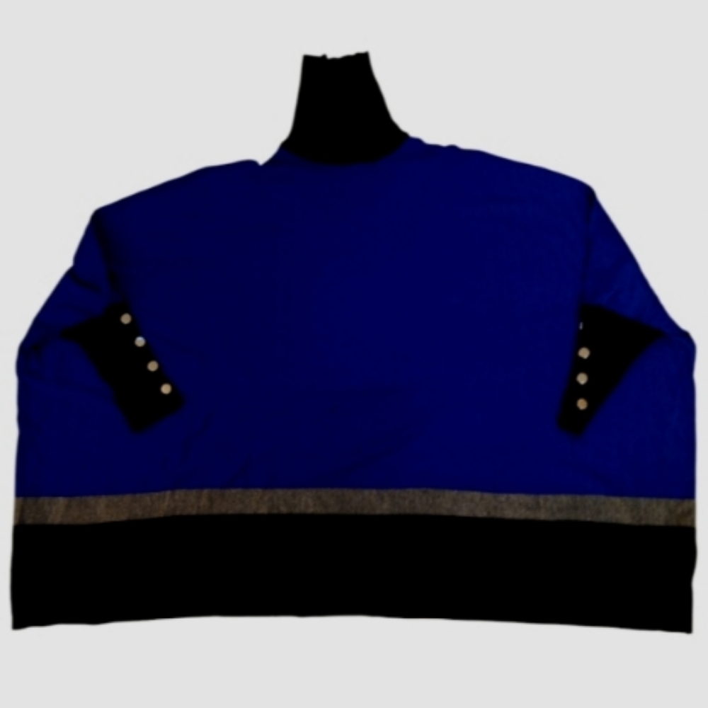 NY&C New York & Company Knit Turtleneck Poncho Sweater Cobalt Blue Black Gray - Picture 5 of 7